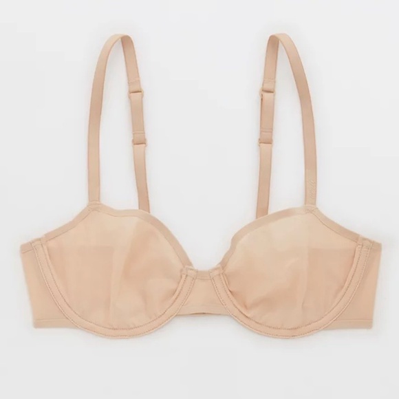 New Aerie SMOOTHEZ Mesh Unlined Underwire Balconette Bra Sands Size 32B - Picture 3 of 16